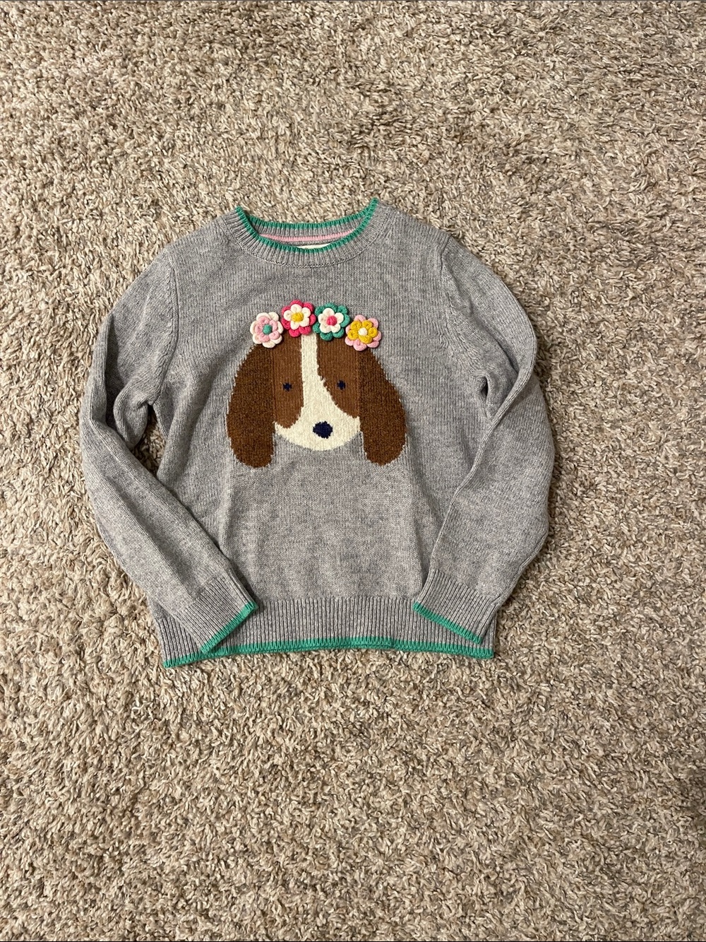 Gray Kids Sweater with Floral Dog Motif